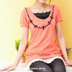 Round Neck Necklace Pockets T -Orange Round Neck Necklace Pockets T -Orange