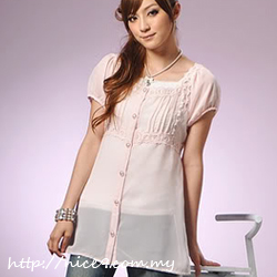 Puffy Sleeves Two Pieces Chiffon Button Blouse Puffy Sleeves Two Pieces Chiffon Button Blouse